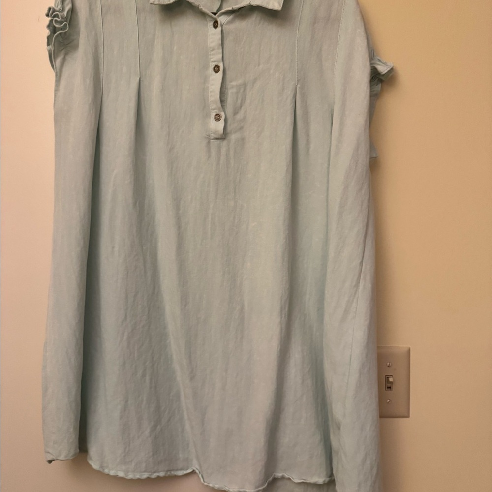 Umgee Light Blue Ruffle Sleeve Blouse